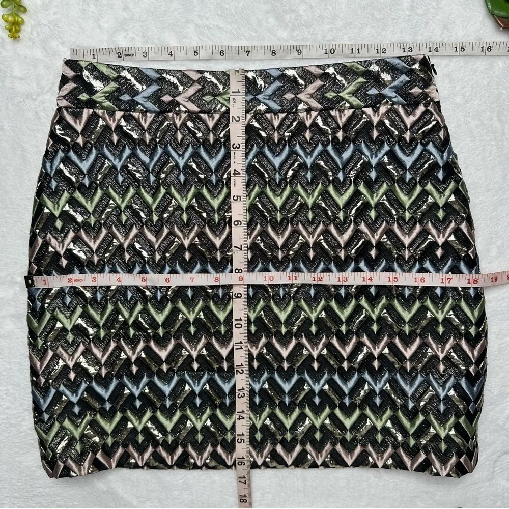 Milly Metallic Chevron Textured Modern Mini Skirt in Black Pink Green Womens 6